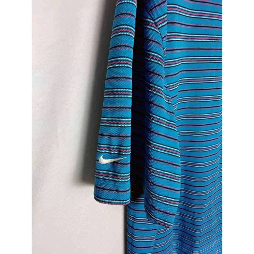 Nike Golf Mens Polo Shirt Blue And Red Striped Tour Performance Dri-Fit XL